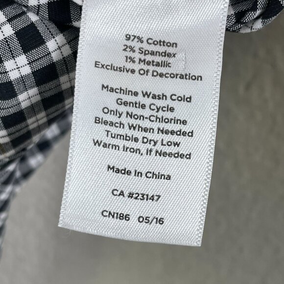 Talbots Woman 16W Petites Wrinkle Resistant Button Up Shirt Black White Gingham - Picture 4 of 10